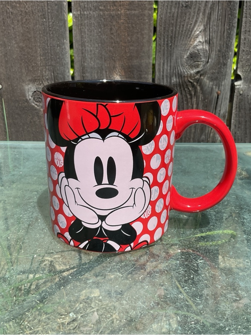 Disney Parks Minnie Mouse Ceramic Coffee Mug Cup Black Red Mini Polka Dots 14 Oz